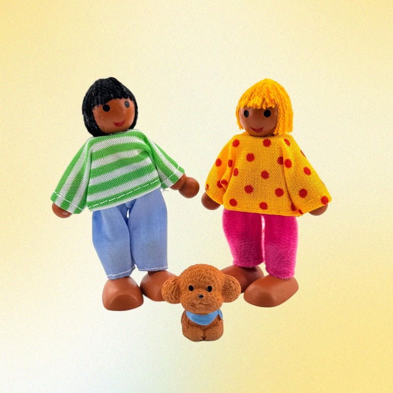 HYSTYLE 12 Pieces Wooden Dollhouse Family Set with Dog Cat Mini People Figures Dollhouse Dolls Wooden Doll Family Pretend Play Figures Accessories for Pretend Dollhouse (Style 3) - Image 5