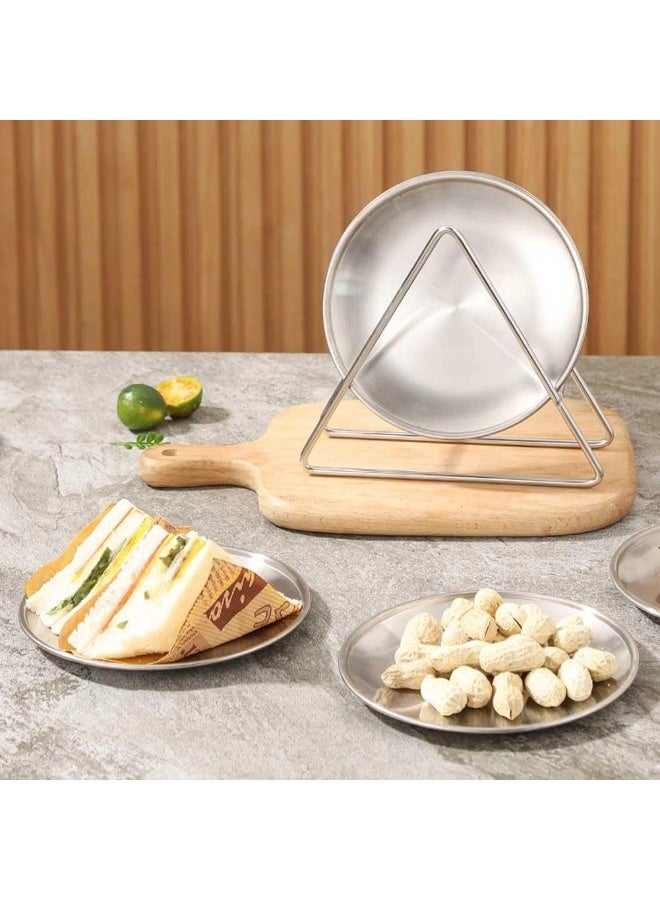 ShebSheb 6 PCS Stainless Steel Plates (5.5 Inch) with Versatile Triangular Rack, Ideal for Daily Meals, Hot Dishes, or Serving Fruits - Image 3