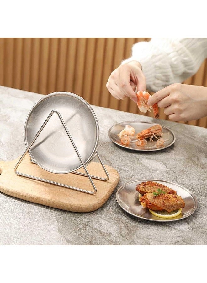 ShebSheb 6 PCS Stainless Steel Plates (5.5 Inch) with Versatile Triangular Rack, Ideal for Daily Meals, Hot Dishes, or Serving Fruits - Image 5