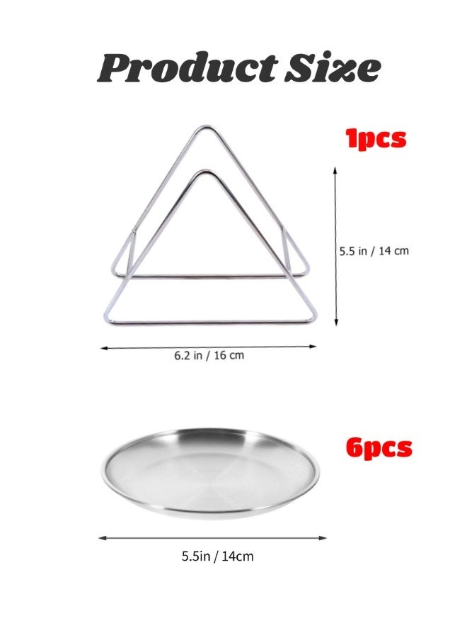 ShebSheb 6 PCS Stainless Steel Plates (5.5 Inch) with Versatile Triangular Rack, Ideal for Daily Meals, Hot Dishes, or Serving Fruits - Image 2