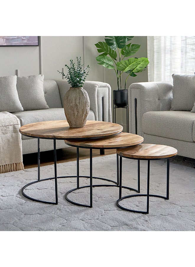 Home Box Urban 2-Piece Solid Wood Round Nesting Table Set 76 x 48 x 76 cm  - Image 1