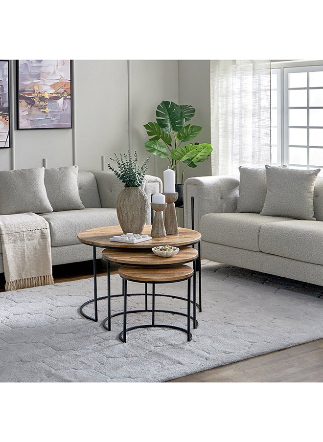 Urban 2-Piece Solid Wood Round Nesting Table Set 76 x 48 x 76 cm