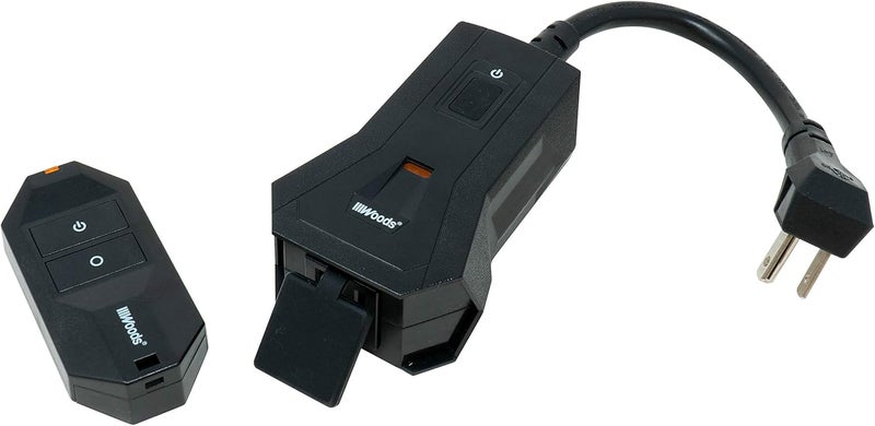 Woods 50125WD Outdoor Indoor Wireless Remote Control Outlet Kit Electrical Plug In Remote Light Switch Features 1 Grounded Outlet with a Pairable Remote CSA Rated FCC Compliant Black - Image 1