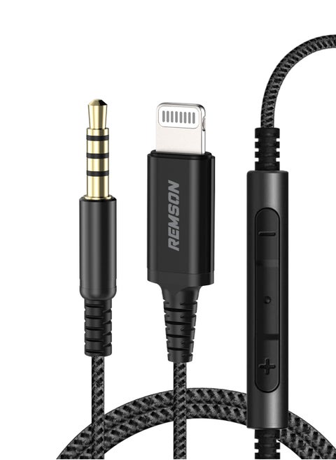 Apple MFi Certified Remson Lightning to 3.5 mm AUX Cable 1.2M Home Car Stereo Speaker Headphone Jack Adapter Audio Cable for iPhone 14 13 12 11 XS XR X 8 7 6 iPad  Black