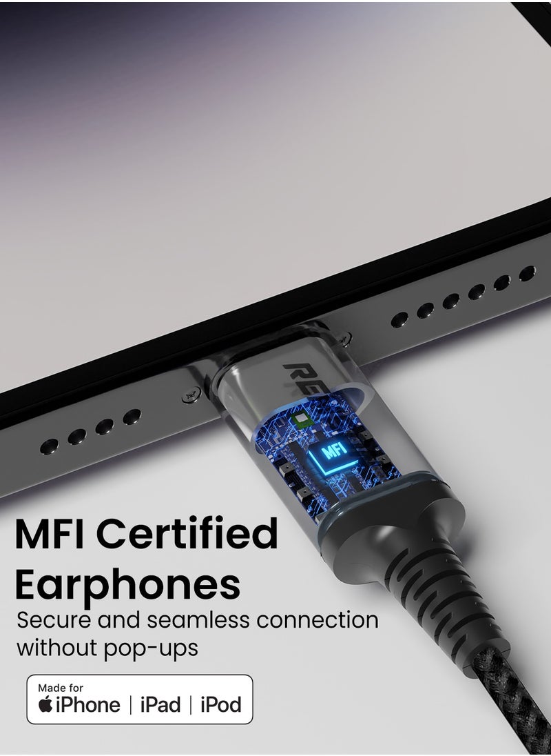 Remson - Apple MFi Certified Remson Lightning to 3.5 mm AUX Cable 1.2M Home Car Stereo Speaker Headphone Jack Adapter Audio Cable for iPhone 14 13 12 11 XS XR X 8 7 6 iPad  Black - Image 1