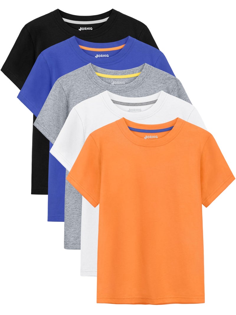 JORHIG 5 Pack Boys Shirts Cotton Short Sleeve T-Shirts for Boys Kids Toddler Tees Clothes Summer Tops Set A 10-12Y - Image 1