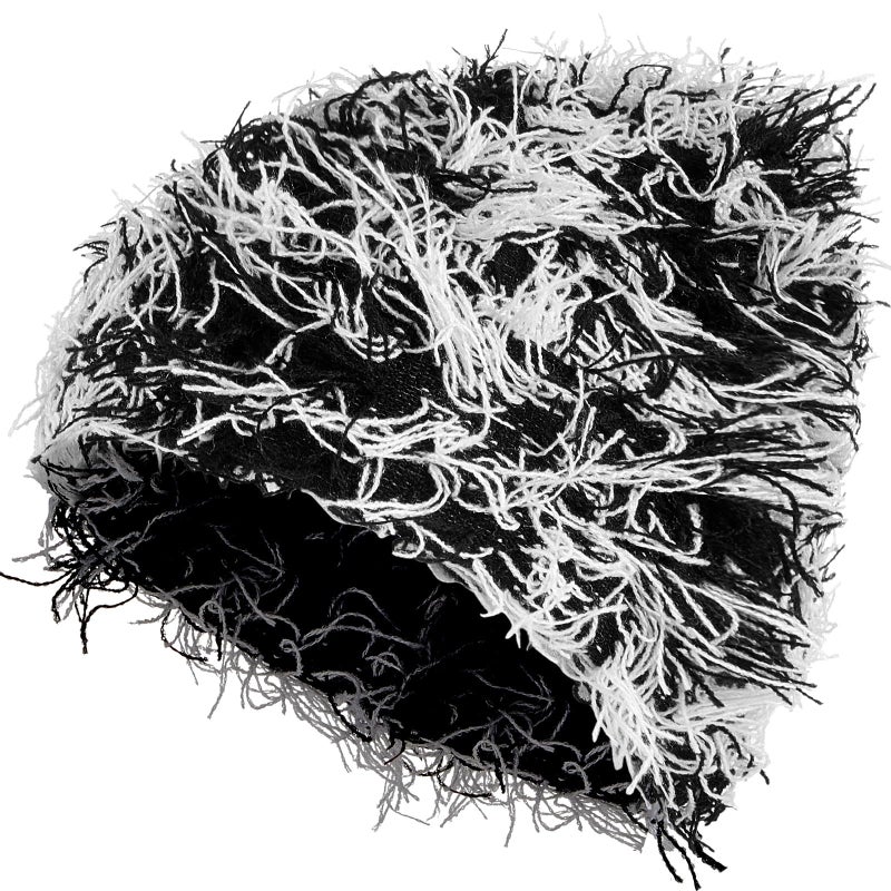 Chuarry Distressed Knitted Beanie Fuzzy Winter Hats Thick Warm Y2k Beanie Snow Knit Cap Skull for Women Men(Assorted Black White,Regular Style) - Image 1