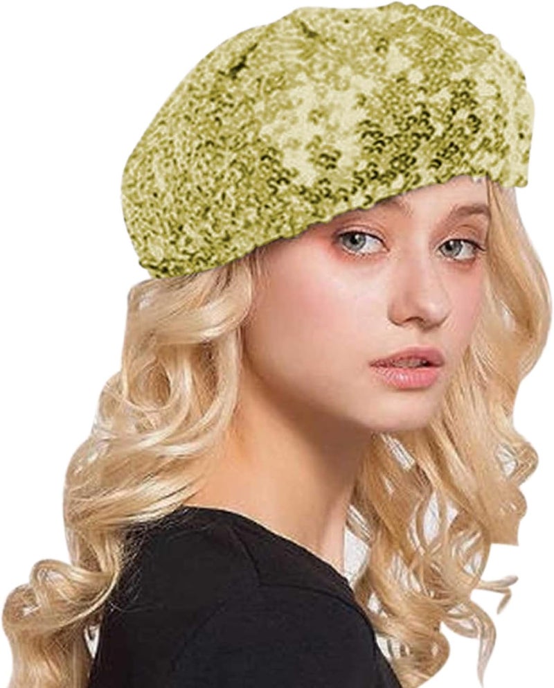 Aibearty Women Girls Sparkly Sequin Beret Hat Fashion Fun Stretch Beanie Cap Headwear for Festival Party Club Halloween - Image 1
