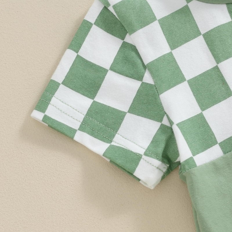 allshope Toddler Baby Boy Summer Outfit Short Sleeve T Shirt Top Casual Shorts Set Infant Newborn Clothes 6 12 18 24 Month 2T (Checkerboard Green, 18-24 Months) - Image 5