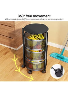 HASTHIP HASTHIP® 3 Layer Kitchen Rotating Trolley Portable Storage Rack, Rotating Kitchen Trolley, Kitchen Trolley with Wheels for Storage, Vegetable Storage Rack for Kitchen Living Room  - Image 5