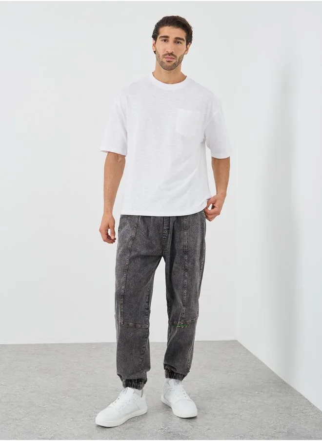 Styli Styli Crew Neck Textured Oversized T-Shirt with Chest Pocket