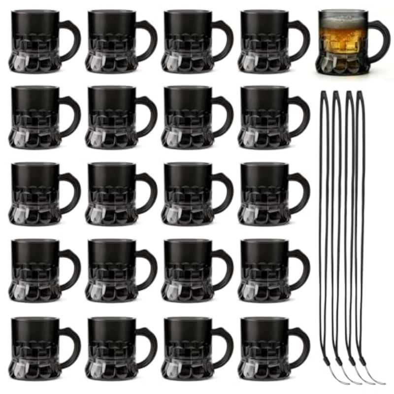 26 shot glasses with handle, 30 ml shot cups for hanging around the neck made of plastic, black shot glasses, including 26 chains, party cup set for JGA, wedding, birthday - Image 1