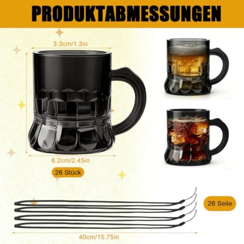 26 shot glasses with handle, 30 ml shot cups for hanging around the neck made of plastic, black shot glasses, including 26 chains, party cup set for JGA, wedding, birthday - Image 2