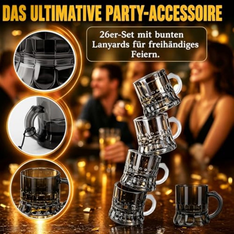 26 shot glasses with handle, 30 ml shot cups for hanging around the neck made of plastic, black shot glasses, including 26 chains, party cup set for JGA, wedding, birthday - Image 3