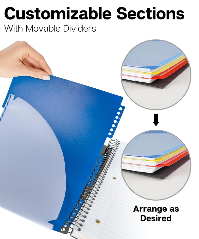Dunwell 3-Subject Notebook College Ruled 8.5 x 11 (Black), 150 Sheets (300 Pages), Spiral Notebook 8.5x11 with Tabs, Movable Dividers, Storage Pockets, Protective Plastic Covers - Image 2