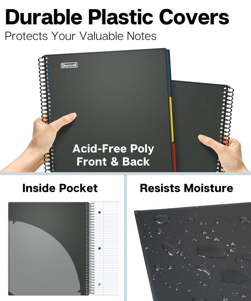 Dunwell 3-Subject Notebook College Ruled 8.5 x 11 (Black), 150 Sheets (300 Pages), Spiral Notebook 8.5x11 with Tabs, Movable Dividers, Storage Pockets, Protective Plastic Covers - Image 4