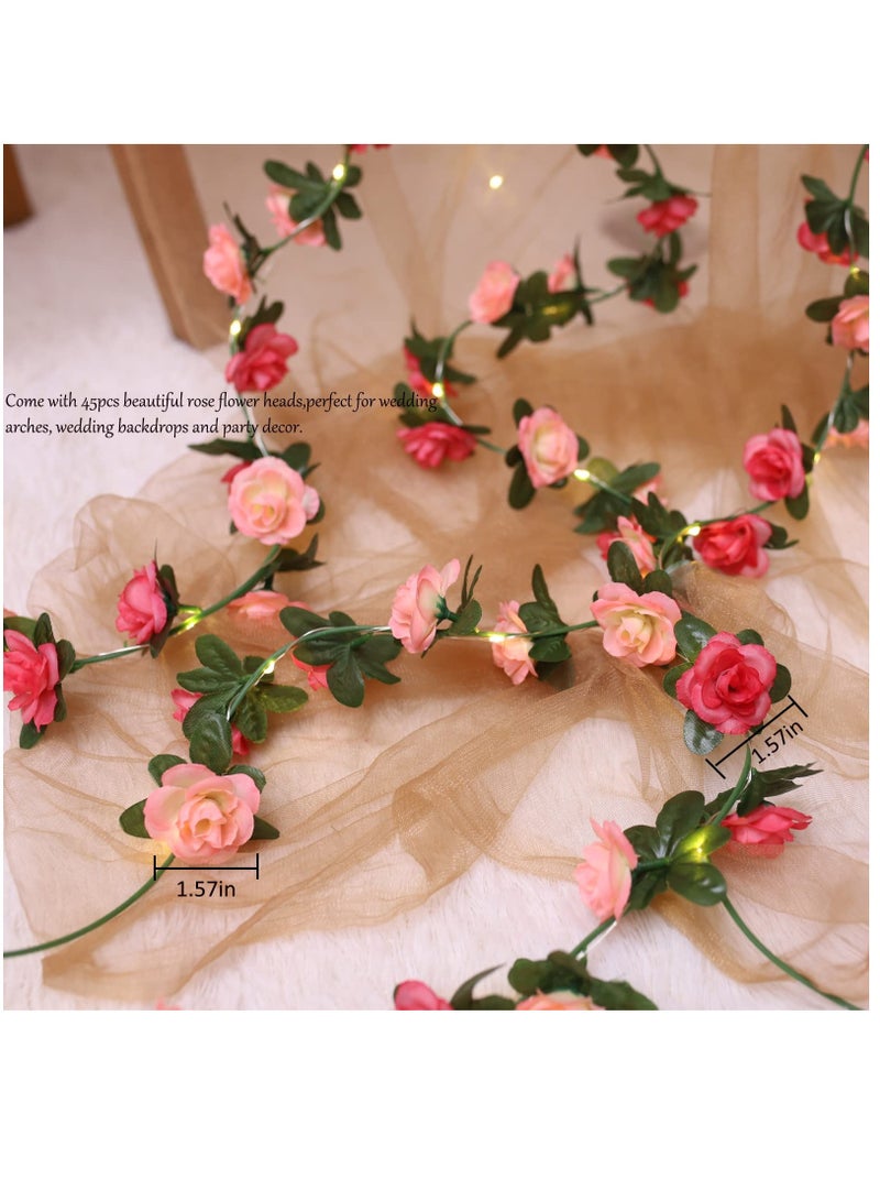 Excefore Flower Rose Vine Fairy String Lights, Battery Powered Artificial Rose Flower Garland with Lights for Wedding Birthday Party Bedroom Home Garden Decor, 2 Pack ,50 LED  - Image 3
