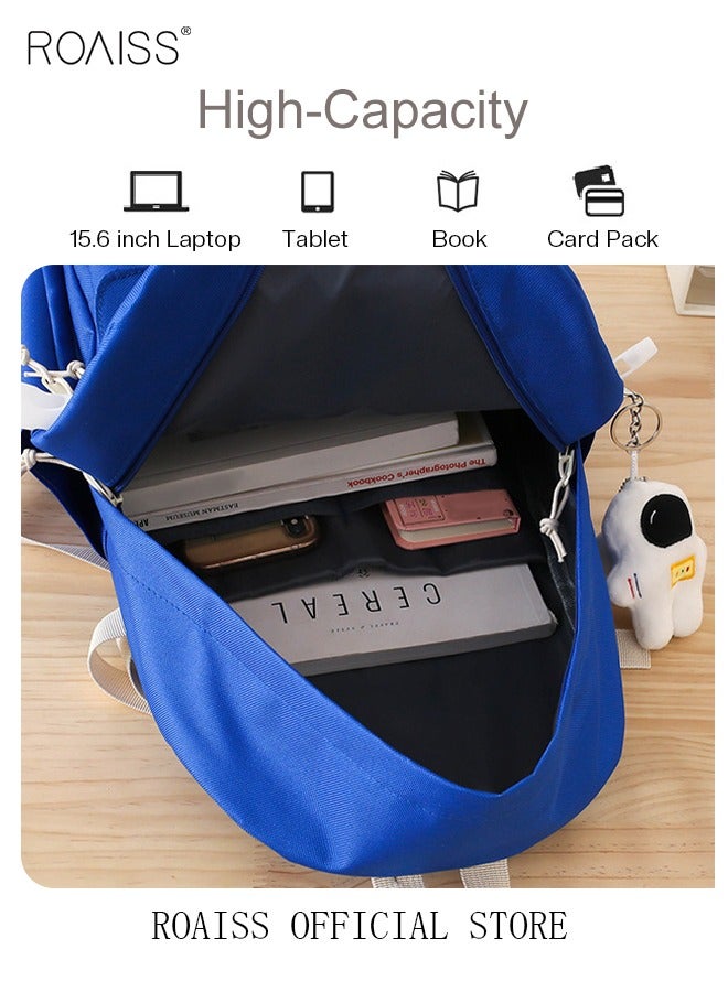 roaiss 4 Pcs Letter Graphic Colorblock Backpack Set Sweet Large Capacity School Bag Bookbag Shoulder Totes Pencil Case for Kids Girls Middle School Students White/Navy Blue - Image 3