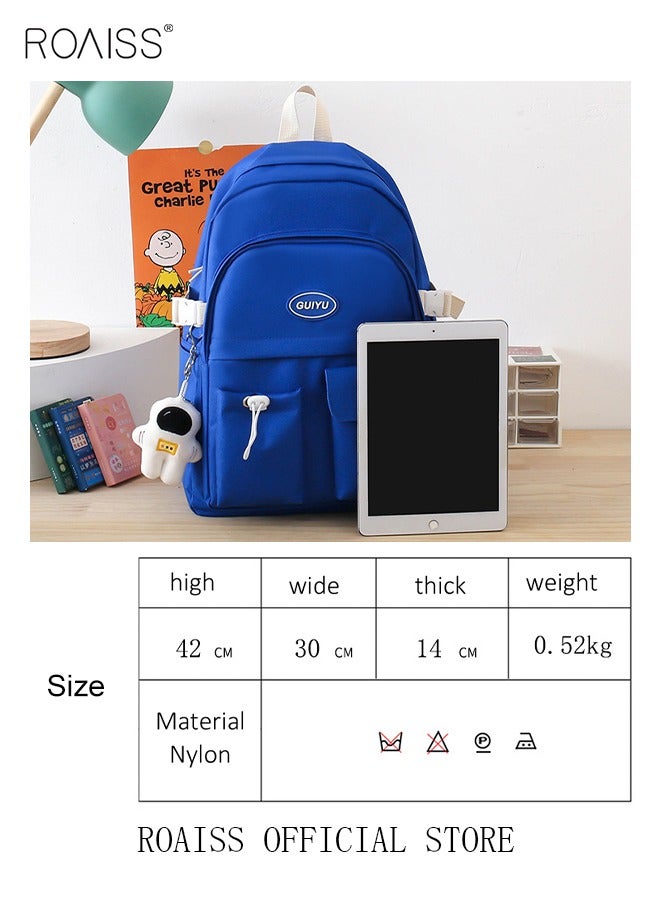 roaiss 4 Pcs Letter Graphic Colorblock Backpack Set Sweet Large Capacity School Bag Bookbag Shoulder Totes Pencil Case for Kids Girls Middle School Students White/Navy Blue - Image 4