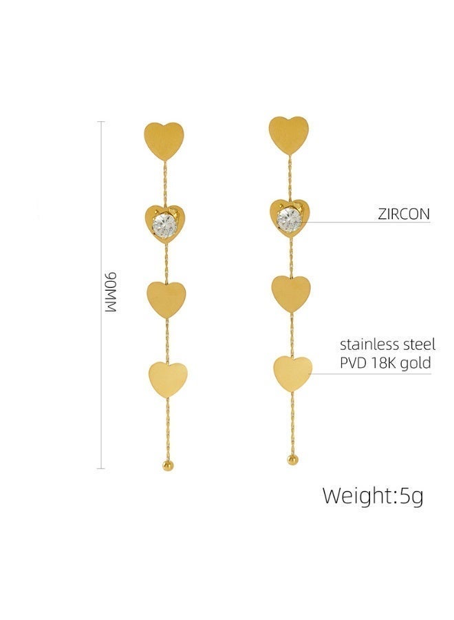 AMETOER Women's Long Tassel Earrings | Trendy Stainless Steel 18K Gold-Plated Heart Zirconia Studs - Image 5