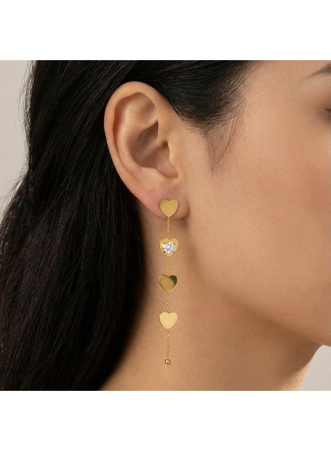 AMETOER Women's Long Tassel Earrings | Trendy Stainless Steel 18K Gold-Plated Heart Zirconia Studs - Image 2
