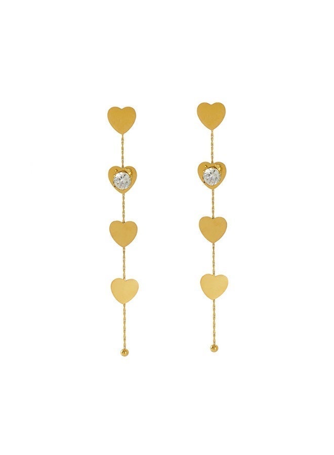 AMETOER Women's Long Tassel Earrings | Trendy Stainless Steel 18K Gold-Plated Heart Zirconia Studs - Image 1