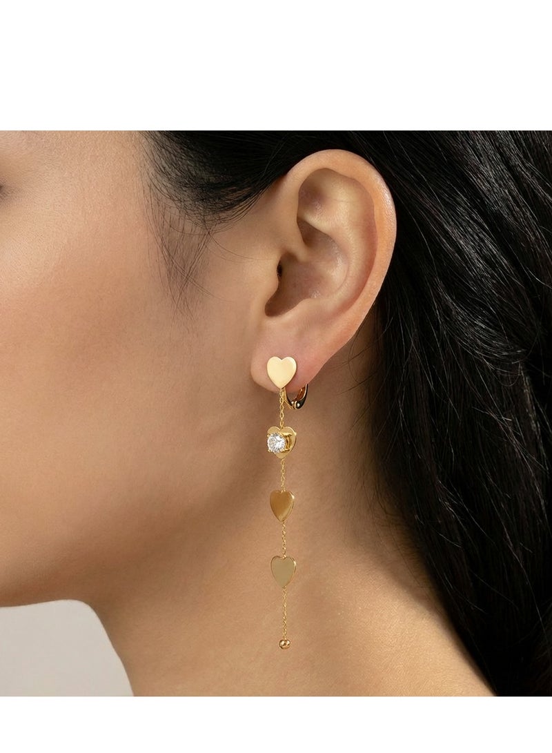 AMETOER Women's Long Tassel Earrings | Trendy Stainless Steel 18K Gold-Plated Heart Zirconia Studs - Image 3