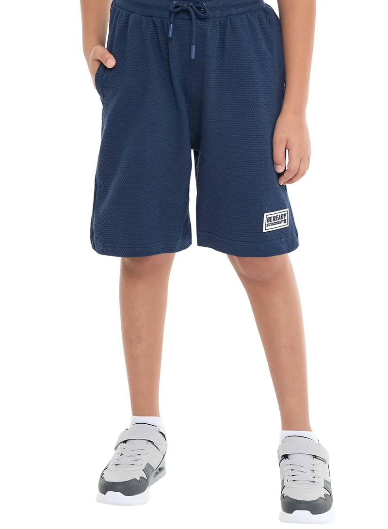 victor and jane Boys' Jacquard Set – Navy 2-Piece Outfit with Pockets, Polo T-Shirt and Shorts