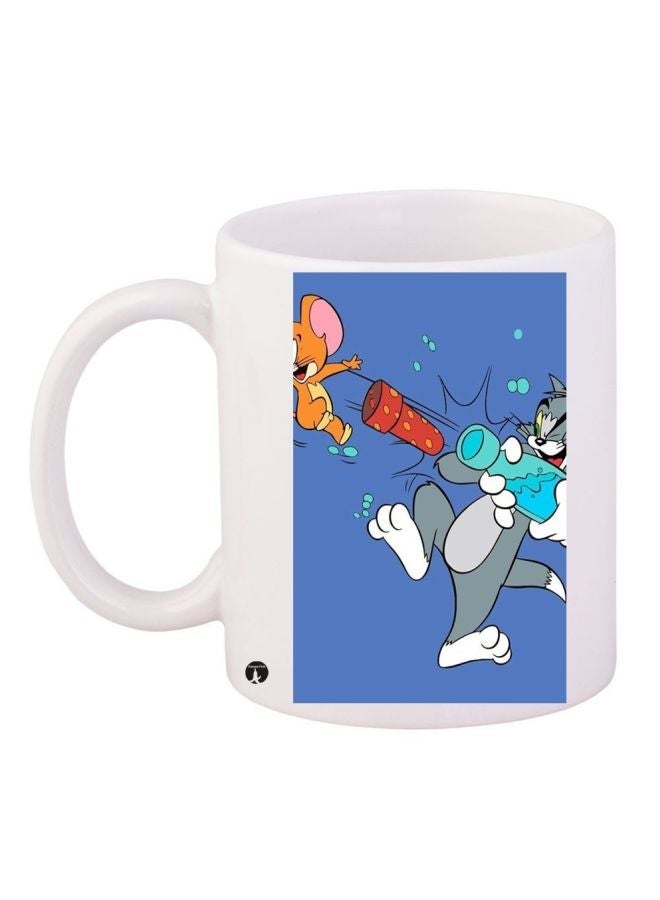 RYN Tom And Jerry Printed Coffee Mug White/Blue/Grey 11ounce