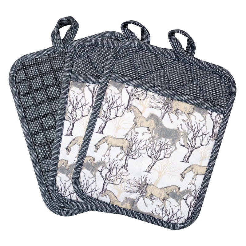 Pot Holders Set of 3 Silicone Printing Non Slip Heat Resistant YarmDyed Hot Pads Cotton Home Kitchen Cooking Barbecue Microwave Women Men Machine Washable BBQ Grilling Gray Potholders