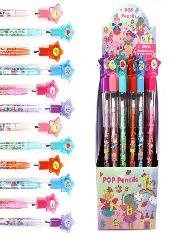 TINYMILLS 24 Pcs Magical Fairies Stackable Push Pencil Assortment with Eraser for Party Favors Goodie Bag Stuffers VBS Classroom Rewards Pinata Fillers Carnival Prize - Image 1