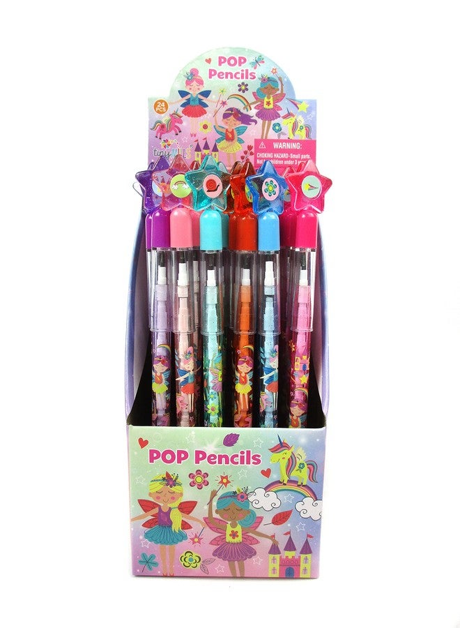 TINYMILLS 24 Pcs Magical Fairies Stackable Push Pencil Assortment with Eraser for Party Favors Goodie Bag Stuffers VBS Classroom Rewards Pinata Fillers Carnival Prize - Image 2