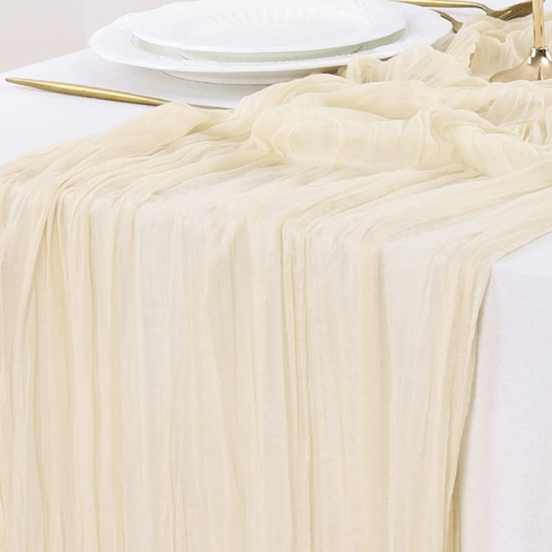 Socomi Cheesecloth Table Runner 14ft Gauze Boho Rustic Beige Cheese Cloth Table Runner for Baby Shower Decoration Wedding Easter Summer Table Runner - Image 1