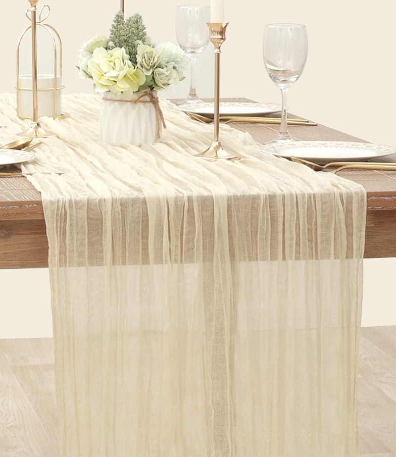Socomi Cheesecloth Table Runner 14ft Gauze Boho Rustic Beige Cheese Cloth Table Runner for Baby Shower Decoration Wedding Easter Summer Table Runner - Image 3