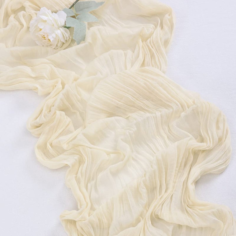 Socomi Cheesecloth Table Runner 14ft Gauze Boho Rustic Beige Cheese Cloth Table Runner for Baby Shower Decoration Wedding Easter Summer Table Runner - Image 2