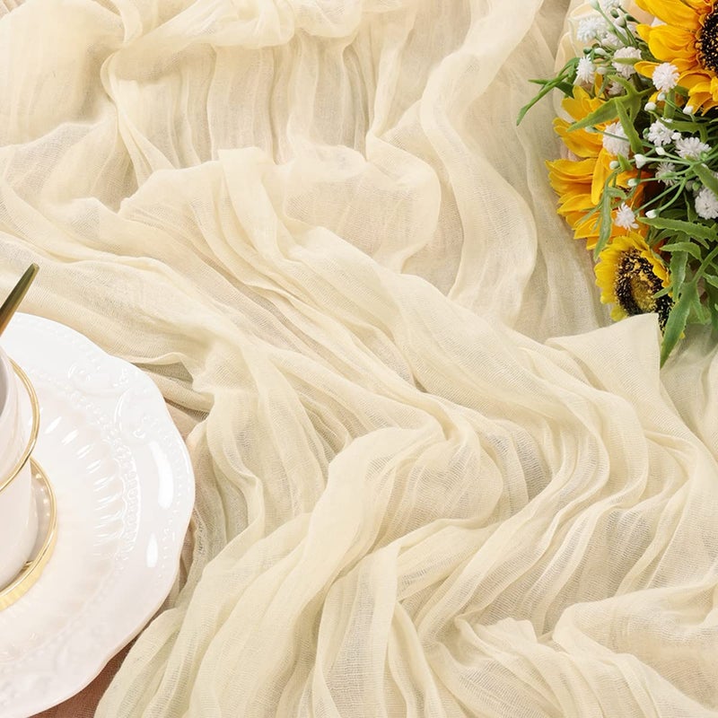 Socomi Cheesecloth Table Runner 14ft Gauze Boho Rustic Beige Cheese Cloth Table Runner for Baby Shower Decoration Wedding Easter Summer Table Runner - Image 4