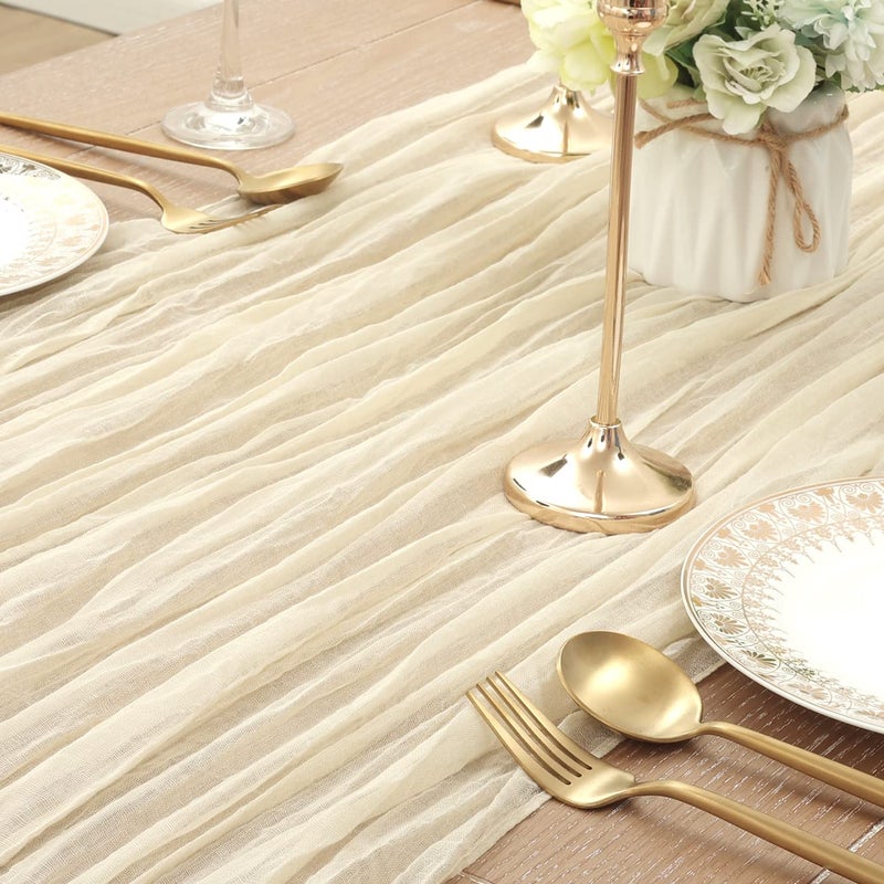 Socomi Cheesecloth Table Runner 14ft Gauze Boho Rustic Beige Cheese Cloth Table Runner for Baby Shower Decoration Wedding Easter Summer Table Runner - Image 5
