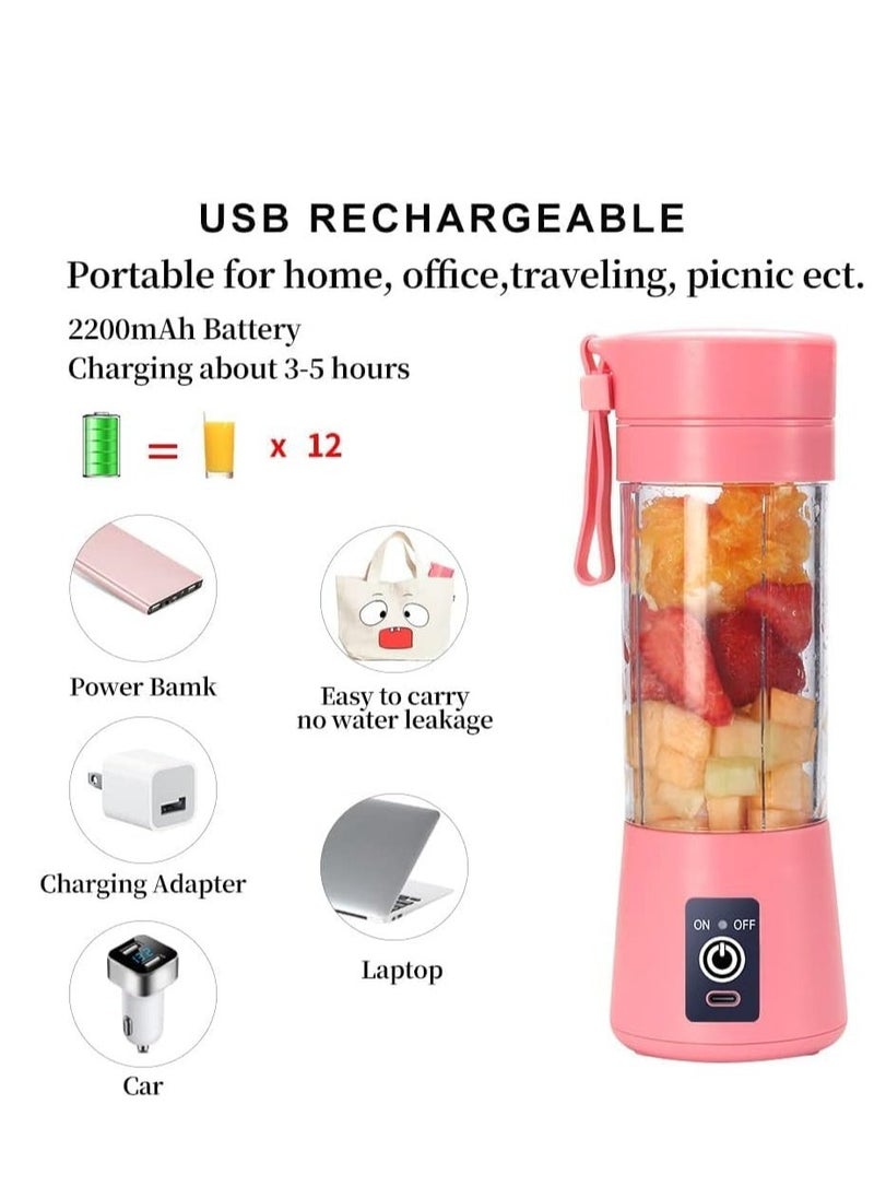 ELTRAZONE كوب خلاط محمول، خلاط عصير كهربائي USB، خلاط صغير محمول للشيكات والسموذي، عصير، 380 مل، ستة شفرات رائعة للخلط (وردي) - Image 5