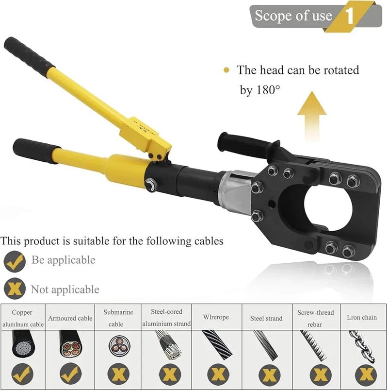 VENEKETY VENEKETY tools CPC20A Hydraulic Cable Cutter 6T Heavy Duty Hydraulic Cable Wire Rope Scissors Metal Wire Cutting Tool Bolt Cutter for Steel Rope Copper Wire Aluminum Wire Armour Cable  - Image 2
