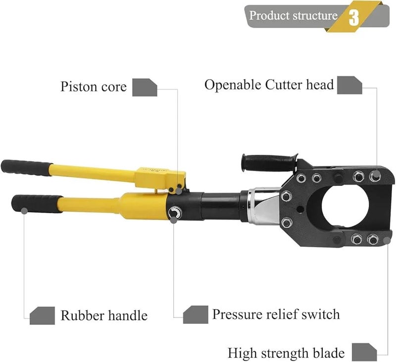 VENEKETY VENEKETY tools CPC20A Hydraulic Cable Cutter 6T Heavy Duty Hydraulic Cable Wire Rope Scissors Metal Wire Cutting Tool Bolt Cutter for Steel Rope Copper Wire Aluminum Wire Armour Cable  - Image 4