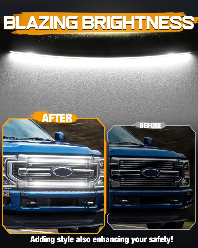 Niking Auto LED Grille Lights for Ford, 2Pcs 37'' DRL Front Grille Accent Curved Bar Light Kits for 2017-2022 Ford F250/ F350 Super Duty Truck LED Neon Grille Lights 12V - Image 4