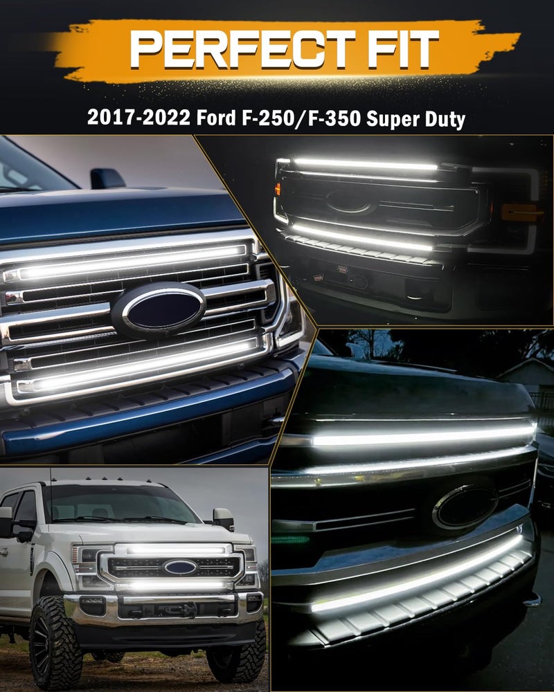 Niking Auto LED Grille Lights for Ford, 2Pcs 37'' DRL Front Grille Accent Curved Bar Light Kits for 2017-2022 Ford F250/ F350 Super Duty Truck LED Neon Grille Lights 12V - Image 3