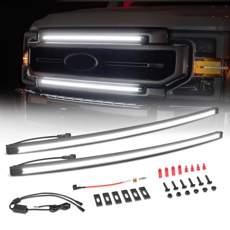Niking Auto LED Grille Lights for Ford, 2Pcs 37'' DRL Front Grille Accent Curved Bar Light Kits for 2017-2022 Ford F250/ F350 Super Duty Truck LED Neon Grille Lights 12V - Image 1