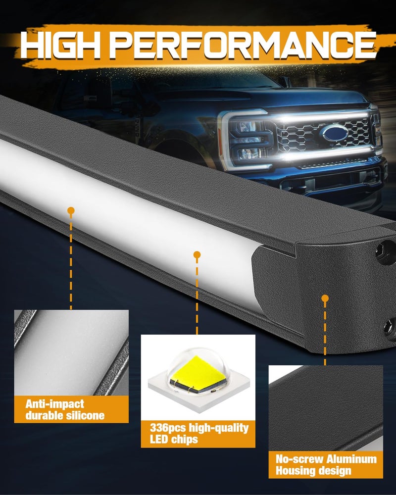 Niking Auto LED Grille Lights for Ford, 2Pcs 37'' DRL Front Grille Accent Curved Bar Light Kits for 2017-2022 Ford F250/ F350 Super Duty Truck LED Neon Grille Lights 12V - Image 5