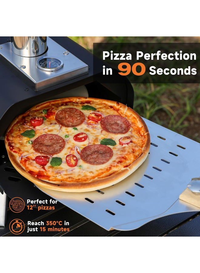 SizzleDelite Outdoor Pizza Oven Wood Pellet 12" Round Pizza Stone, Portable Wood Fired with Built-in Thermometer Pizza Stove, Stainless Steel Pizza Maker for Outside, Backyard, Camping - Black - Image 3