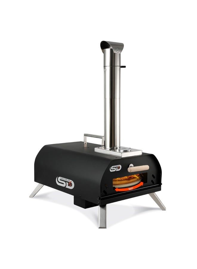 SizzleDelite Outdoor Pizza Oven Wood Pellet 12" Round Pizza Stone, Portable Wood Fired with Built-in Thermometer Pizza Stove, Stainless Steel Pizza Maker for Outside, Backyard, Camping - Black - Image 1