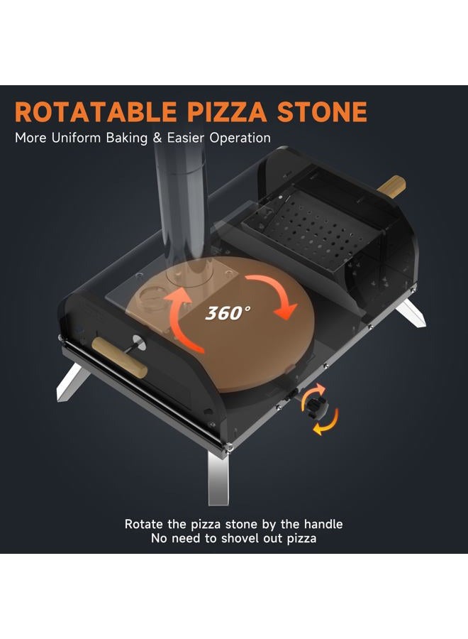 SizzleDelite Outdoor Pizza Oven Wood Pellet 12" Round Pizza Stone, Portable Wood Fired with Built-in Thermometer Pizza Stove, Stainless Steel Pizza Maker for Outside, Backyard, Camping - Black - Image 4