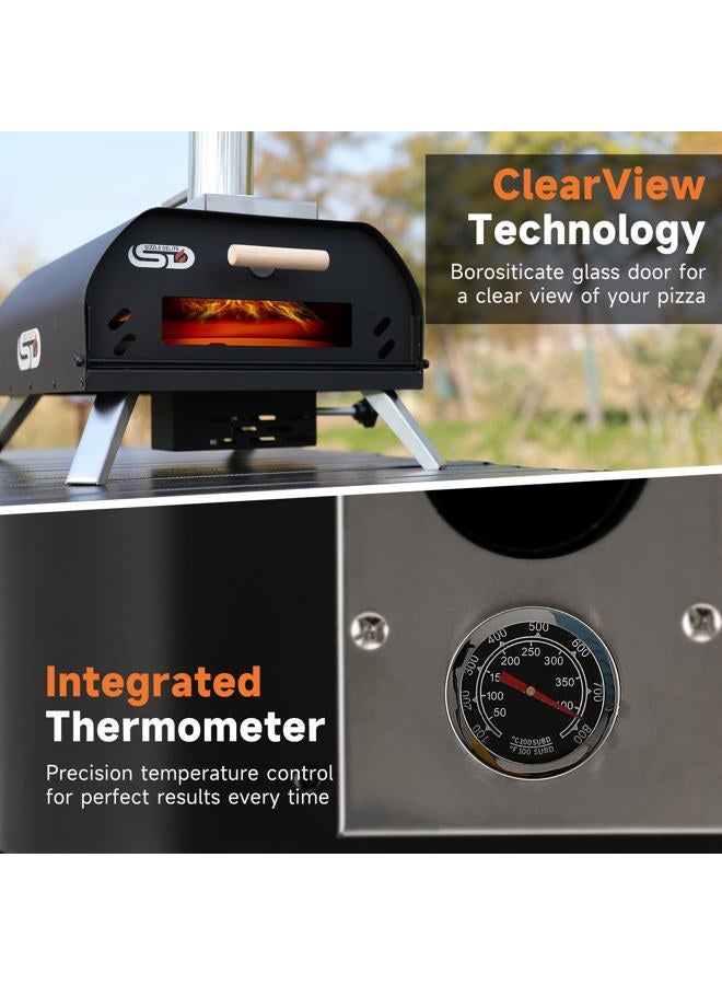 SizzleDelite Outdoor Pizza Oven Wood Pellet 12" Round Pizza Stone, Portable Wood Fired with Built-in Thermometer Pizza Stove, Stainless Steel Pizza Maker for Outside, Backyard, Camping - Black - Image 5