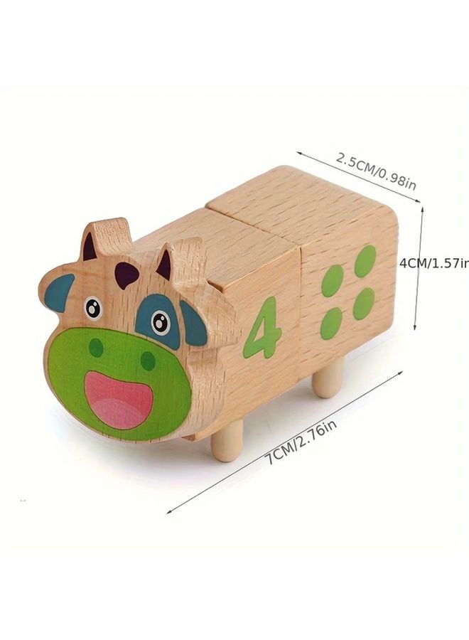 Youngsters Wooden Cow Number Matching Puzzle Blocks Math And Color Sorting Cognitive Development Educational Toy Birthday Gift Family Game - Image 2