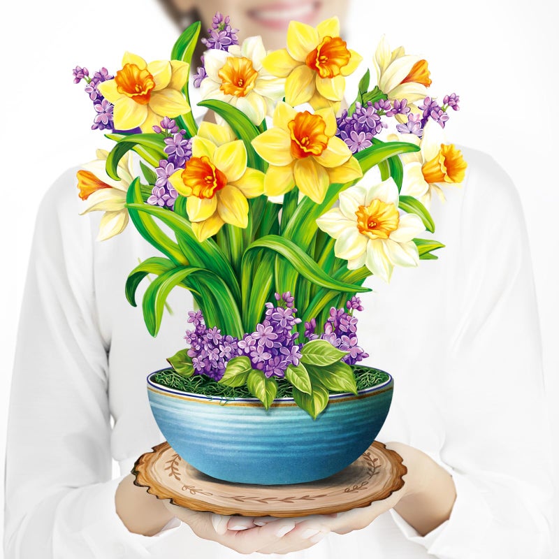 Airpark Pop Up Flower Card, 3D Paper Flowers Bouquet, Birthday, Thank You, Get Well Spring Greeting Cards with Note Card & Envelope, Daffodils & Lilacs - Image 1